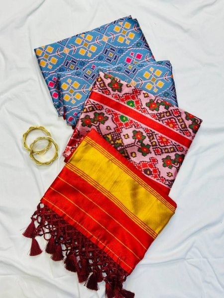 Stunning Blue Designer Soft Pure Patola Silk Saree with Rich Zari Lining Stripe Border at Wholesale Rate Patola Silk Sarees Wholesale
