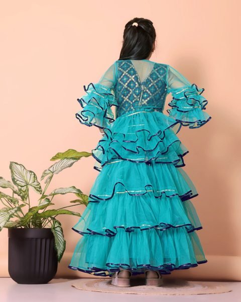 Stunning Blue Laheriya Crop Top with Net Lehenga and Jacket for Resellers Girls Wear