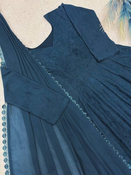 Stunning Blue Premium Embroidered Anarkali Gown with Dupatta for Festive Celebrations Ready To Wear Collection