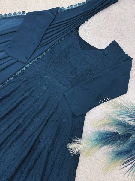 Stunning Blue Premium Embroidered Anarkali Gown with Dupatta for Festive Celebrations Ready To Wear Collection