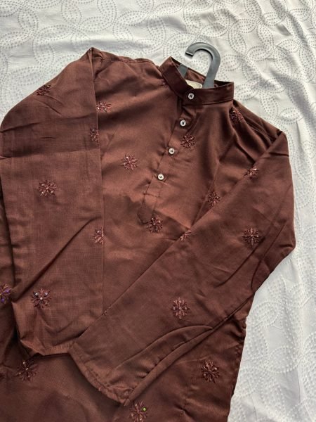 Stunning Brown Men’s Festive Wear Linen Cotton Kurta with Cotton Pajama Kurta Pajama Wholesale
