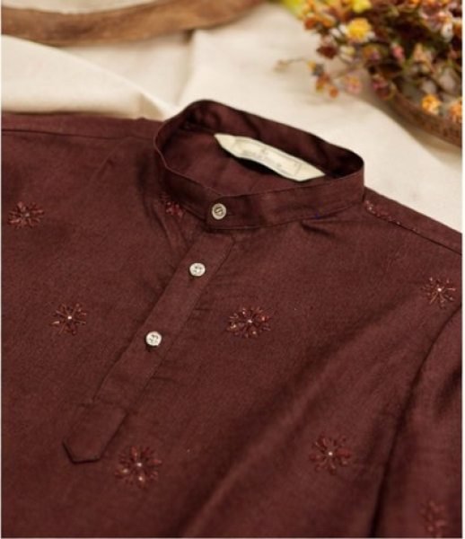 Stunning Brown Men’s Festive Wear Linen Cotton Kurta with Cotton Pajama Kurta Pajama Wholesale