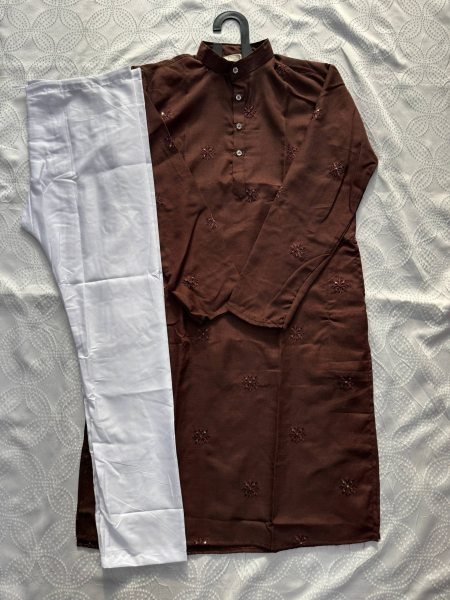 Stunning Brown Men’s Festive Wear Linen Cotton Kurta with Cotton Pajama Kurta Pajama Wholesale