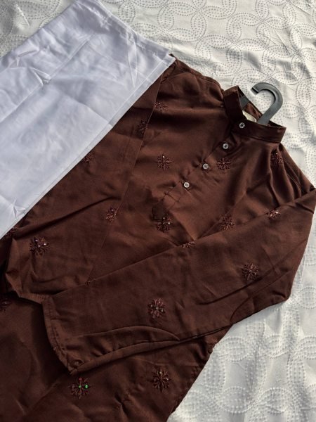 Stunning Brown Men’s Festive Wear Linen Cotton Kurta with Cotton Pajama Kurta Pajama Wholesale