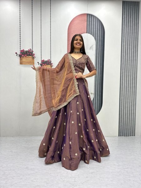 Stunning Brown Reception Wear Lehenga with Intricate Beadwork   Lehenga