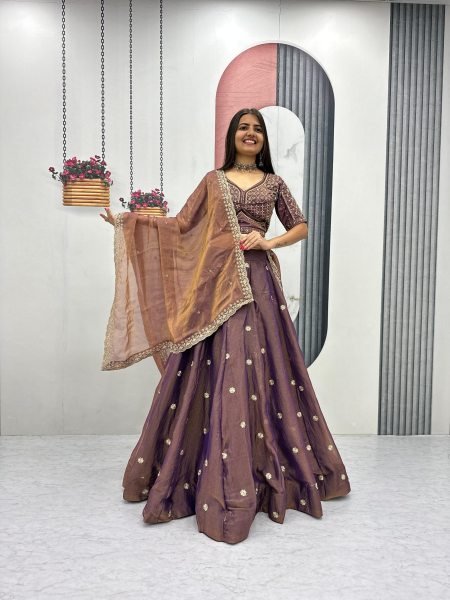 Stunning Brown Reception Wear Lehenga with Intricate Beadwork  Designer Lehenga Choli