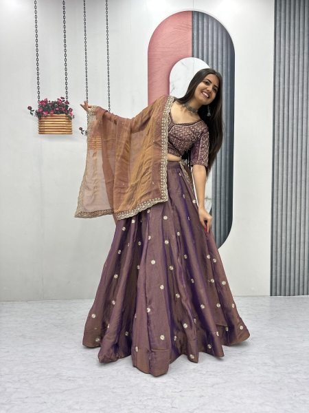 Stunning Brown Reception Wear Lehenga with Intricate Beadwork  Designer Lehenga Choli