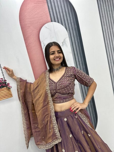 Stunning Brown Reception Wear Lehenga with Intricate Beadwork  Designer Lehenga Choli