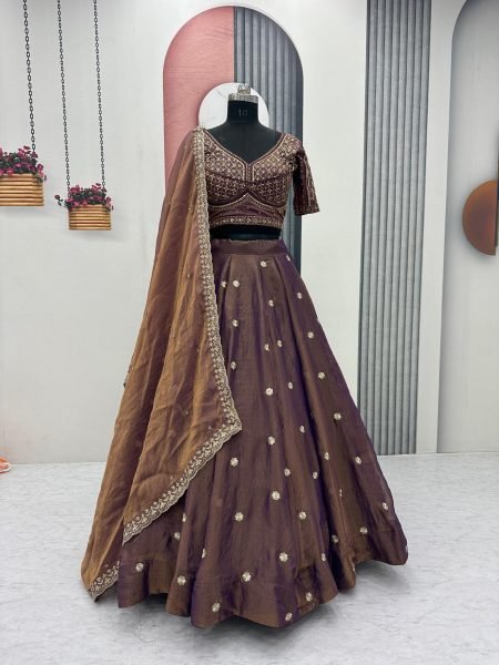 Stunning Brown Reception Wear Lehenga with Intricate Beadwork  Designer Lehenga Choli