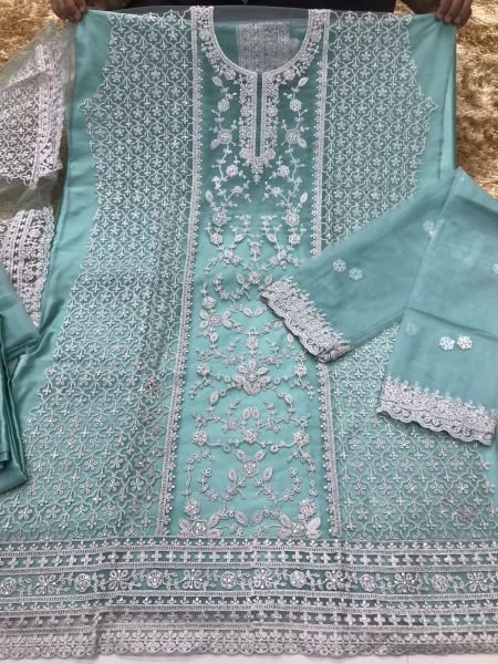 Stunning Sky Blue Butterfly Net Embroidered Salwar Suit with Dupatta at Party Wear  Embroidery Suits Wholesale