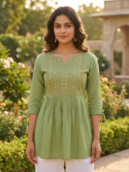 Stunning Comfortable Rayon Kurti with Fancy Sleeve Design For Office Wear