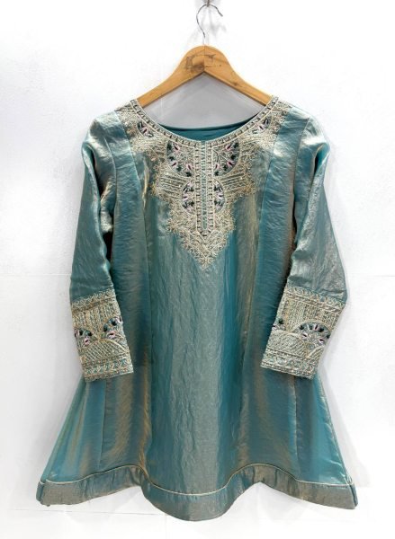 Stunning Dusty Teal Fendy Silk Kurta With Sequence Work For Wedding Wear Ready To Wear Collection