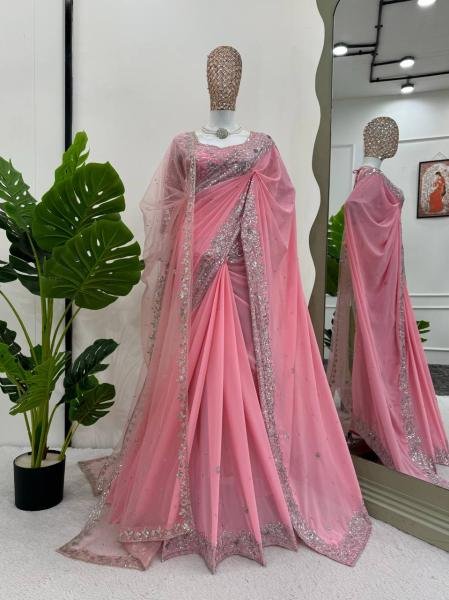Stunning Faux Georgette Party Wear Saree with Thread  Sequin and Pearl Work for Woman Georgette Sarees Wholesale