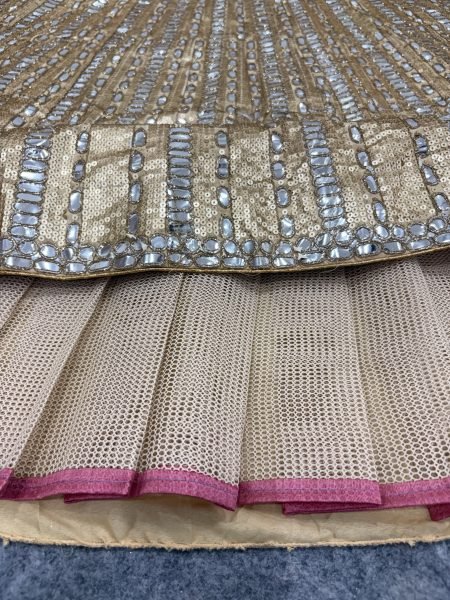 Stunning Golden Satin Silk Lehenga Choli with Heavy Cancan and Sequins at Wholesale Rate Designer Lehenga Choli