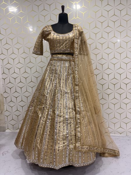Stunning Golden Satin Silk Lehenga Choli with Heavy Cancan and Sequins at Wholesale Rate Designer Lehenga Choli