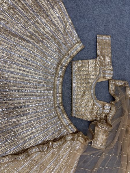 Stunning Golden Satin Silk Lehenga Choli with Heavy Cancan and Sequins at Wholesale Rate Designer Lehenga Choli
