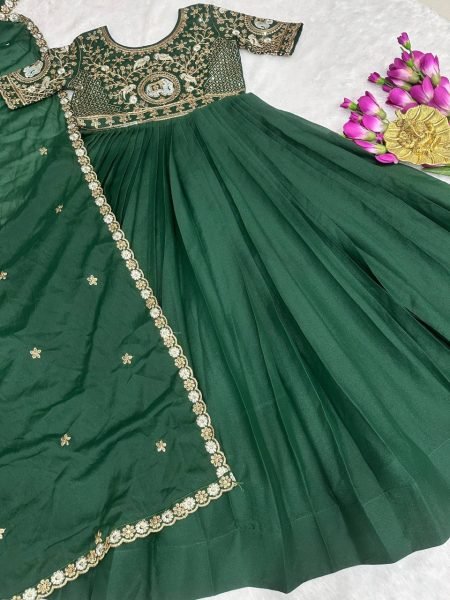Stunning Green Kids Party Wear Gown with Heavy Embroidery and Hand Work at Manufacturer  Girls Wear