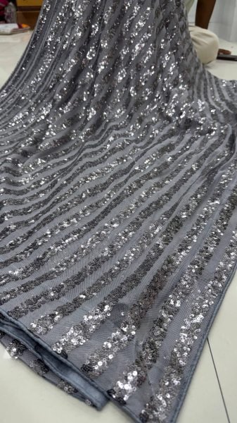Stunning Grey Sequins Work Saree for Wedding and Reception Wear Bollywood Fancy Sarees Wholesale