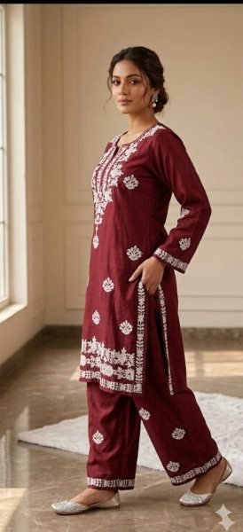 Stunning Maroon Embroidery Work Kurti with Comfortable Rayon Bottom Embroidery Kurtis 