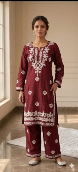 Stunning Maroon Embroidery Work Kurti with Comfortable Rayon Bottom Embroidery Kurtis 