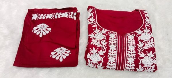 Stunning Maroon Embroidery Work Kurti with Comfortable Rayon Bottom Embroidery Kurtis 
