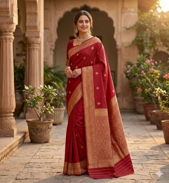 Stunning Maroon Lichi Silk Saree with Traditional Style and Matching Blouse Silk Sarees Wholesale