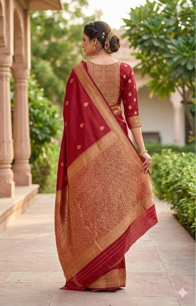 Stunning Maroon Lichi Silk Saree with Traditional Style and Matching Blouse Silk Sarees Wholesale