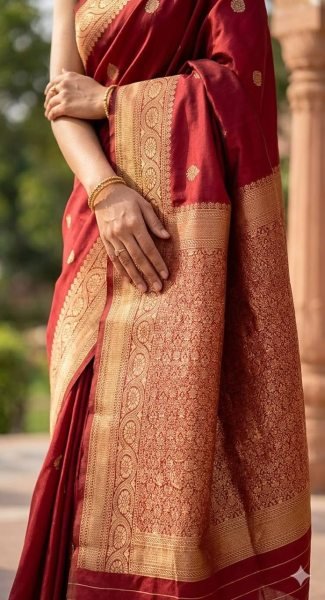 Stunning Maroon Lichi Silk Saree with Traditional Style and Matching Blouse Silk Sarees Wholesale
