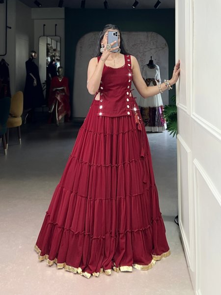Stunning Maroon Premium Festive Lehenga Set with Stylish Koti for Garba Nights Navratri Lehnega Choli