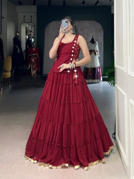 Stunning Maroon Premium Festive Lehenga Set with Stylish Koti for Garba Nights Navratri Lehnega Choli