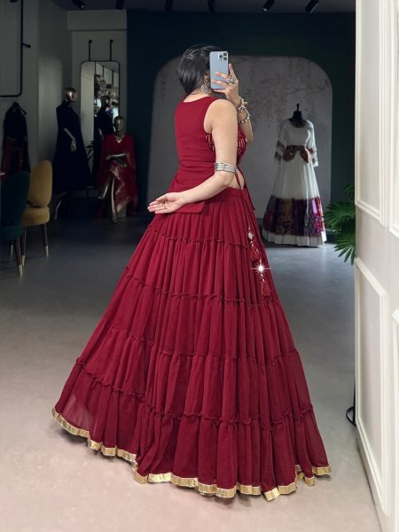 Stunning Maroon Premium Festive Lehenga Set with Stylish Koti for Garba Nights Navratri Lehnega Choli