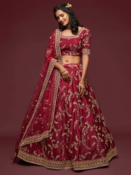 Stunning Maroon Premium Semi Stitched Lehenga Choli Set for Festive Occasion  Lehenga