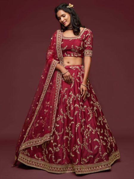 Stunning Maroon Premium Semi Stitched Lehenga Choli Set for Festive Occasion Bridal Lehenga Choli