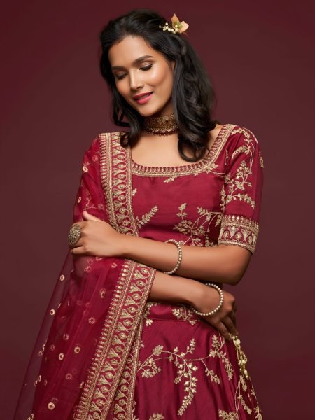 Stunning Maroon Premium Semi Stitched Lehenga Choli Set for Festive Occasion Bridal Lehenga Choli