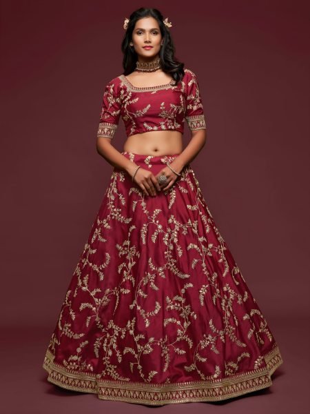 Stunning Maroon Premium Semi Stitched Lehenga Choli Set for Festive Occasion Bridal Lehenga Choli