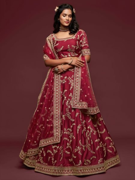 Stunning Maroon Premium Semi Stitched Lehenga Choli Set for Festive Occasion Bridal Lehenga Choli