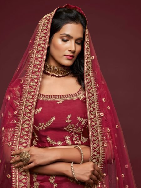 Stunning Maroon Premium Semi Stitched Lehenga Choli Set for Festive Occasion Bridal Lehenga Choli