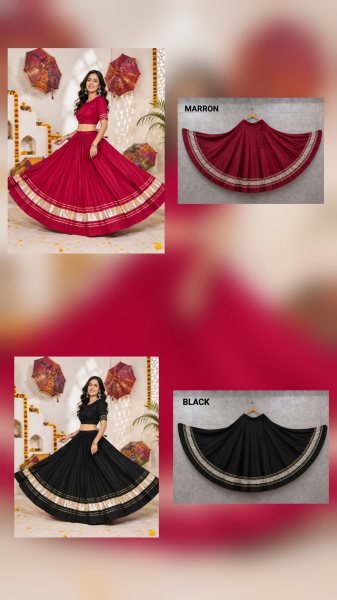 Stunning Maroon Rayon Cotton Navratri Chaniya with Gold Lace Border for Cultural Celebrations Navratri Lehnega Choli