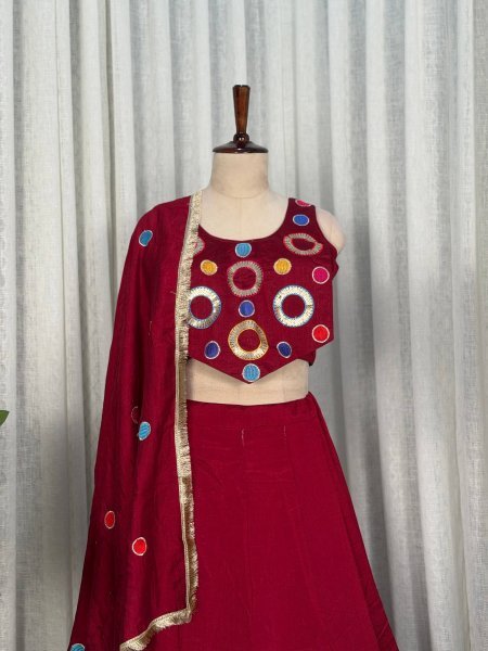 Stunning Maroon Vichitra Silk Lehenga Choli with Vintage Embroidered Dupatta Navratri Lehnega Choli