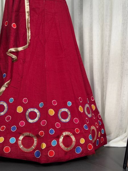 Stunning Maroon Vichitra Silk Lehenga Choli with Vintage Embroidered Dupatta Navratri Lehnega Choli