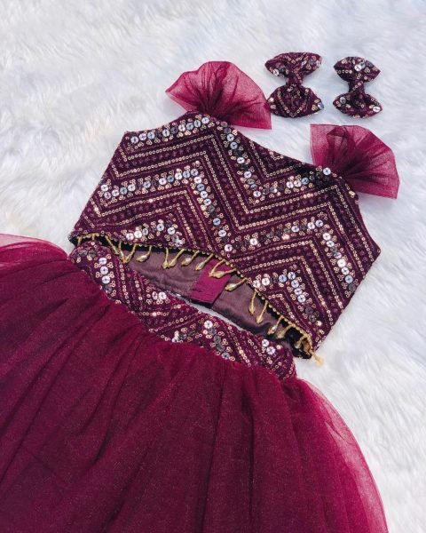 Kid s for Marron Top and Skirt with Georgette Sequence  Work Girls Wear