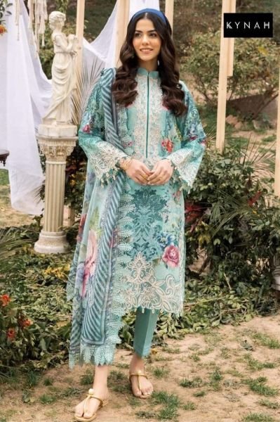 Stunning Mint Green Embroidered Pakistani Lawn Suit with Chiffon Dupatta Pakistani Suits Wholesale
