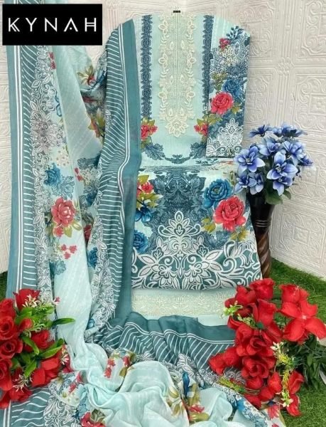 Stunning Mint Green Embroidered Pakistani Lawn Suit with Chiffon Dupatta Pakistani Suits Wholesale