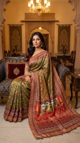 Radiant Multi Roman Silk Ajrakh Print Saree with Mirror Work for Festive Wear Silk Sarees Wholesale
