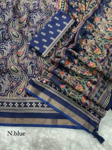 Stunning Navy Blue Pure Mul Cotton Saree with Full Body Mirror Work at Wholesale Rate Printed Cotton Sarees Wholesale