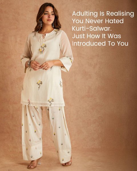 Stunning Offwhite Cotton Silk Top with Multi Needle Embroidery and Farshi Salwar Ready To Wear Collection