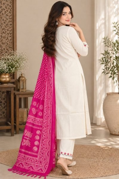 Stunning OffWhite Designer Khadi Cotton Kurti with Neck Embroidery Work for Daily Wear Cotton Kurtis Wholesale