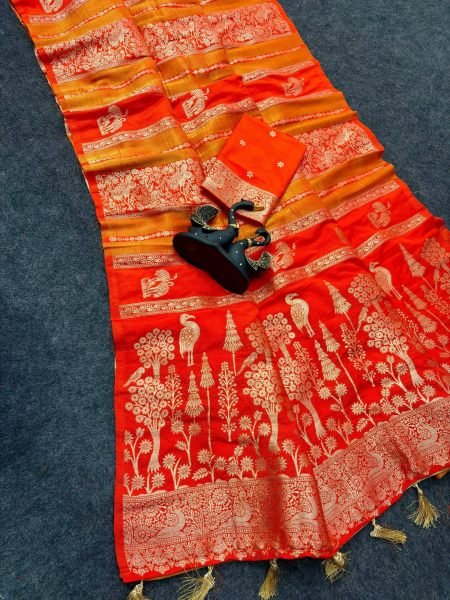 Stunning Orange Crepe Khadi Tissue Paithani Silk Saree with Rich Zari Pallu at Wholesale Rate Silk Sarees Wholesale