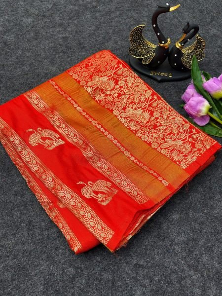Stunning Orange Crepe Khadi Tissue Paithani Silk Saree with Rich Zari Pallu at Wholesale Rate Silk Sarees Wholesale