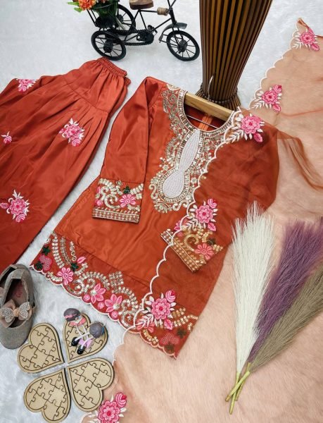 Stunning Orange New Arrival Girls Salwar Suit for Wedding and Festive Wear Girls Wear